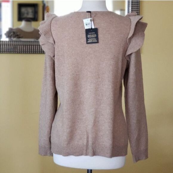 Charter Club Cashmere Ruffle Trim Sweater Women's Size Large Tan Brown Winter - Picture 5 of 9